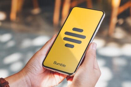 Bumble app logo displayed on a smartphone screen showing the Plans feature interface