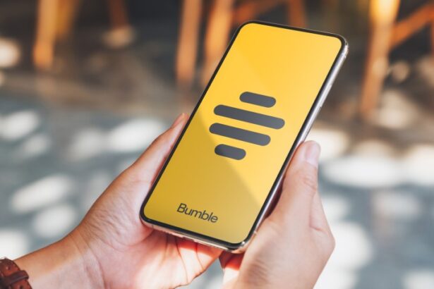 Bumble app logo displayed on a smartphone screen showing the Plans feature interface