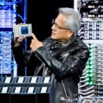 Nvidia CEO Jensen Huang speaking at a technology conference.