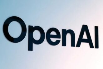 OpenAI and Apple logos on a courtroom gavel background