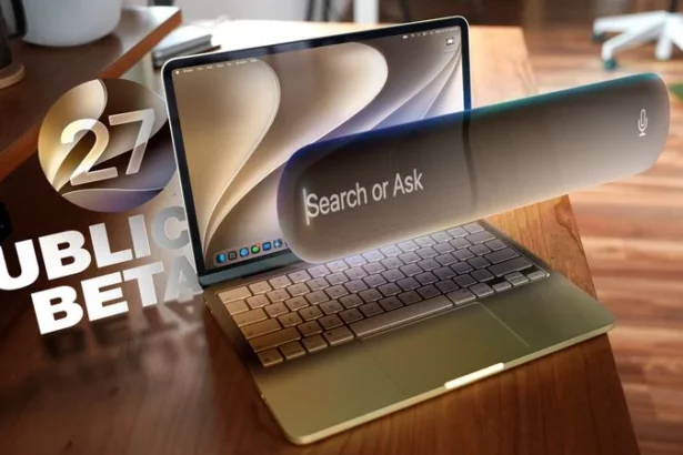 macOS Golden Gate public beta installation screen on a MacBook Pro
